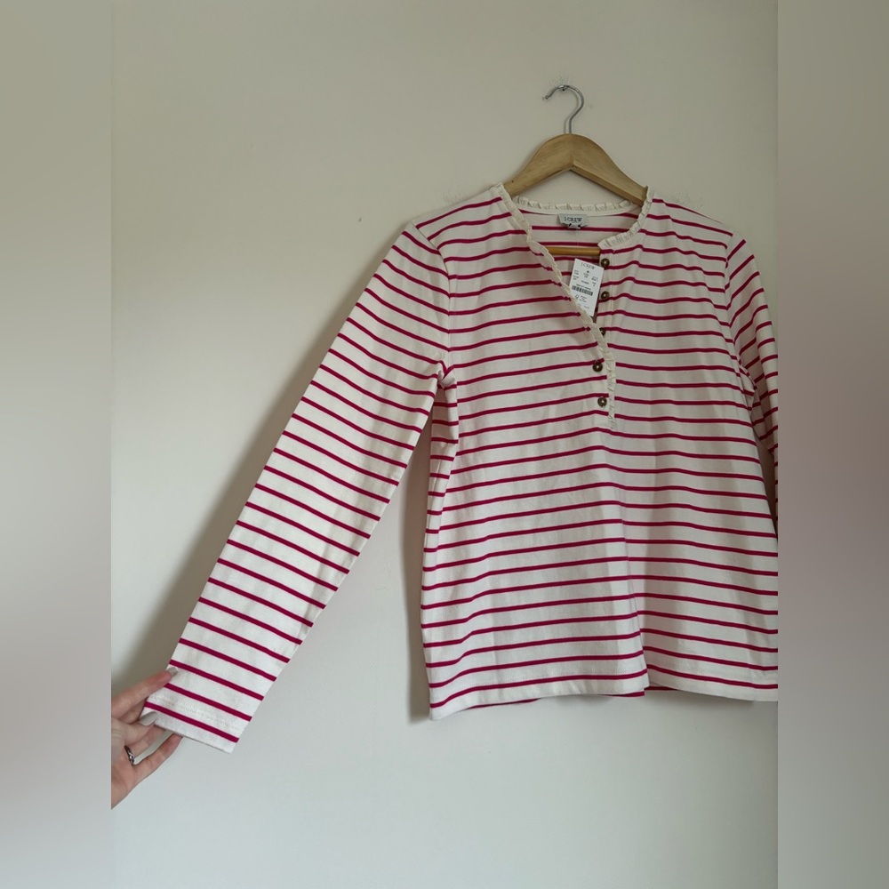 J Crew Striped Ruffle-Collar Henley - Picture 3 of 8